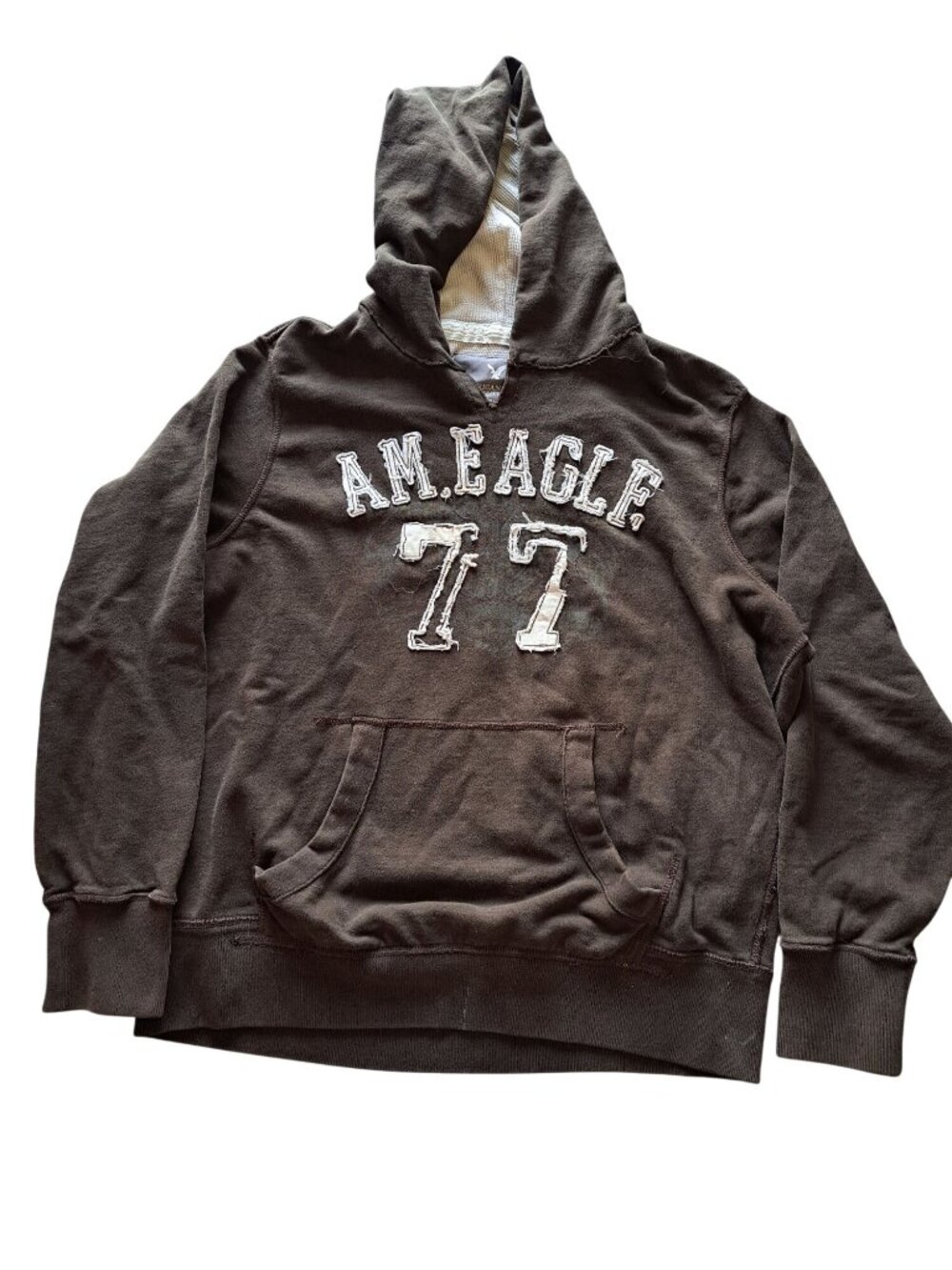 Vtg American Eagle Outfitters Brown Hoodie XL A.M. Eagle 77 Embroidered Men's